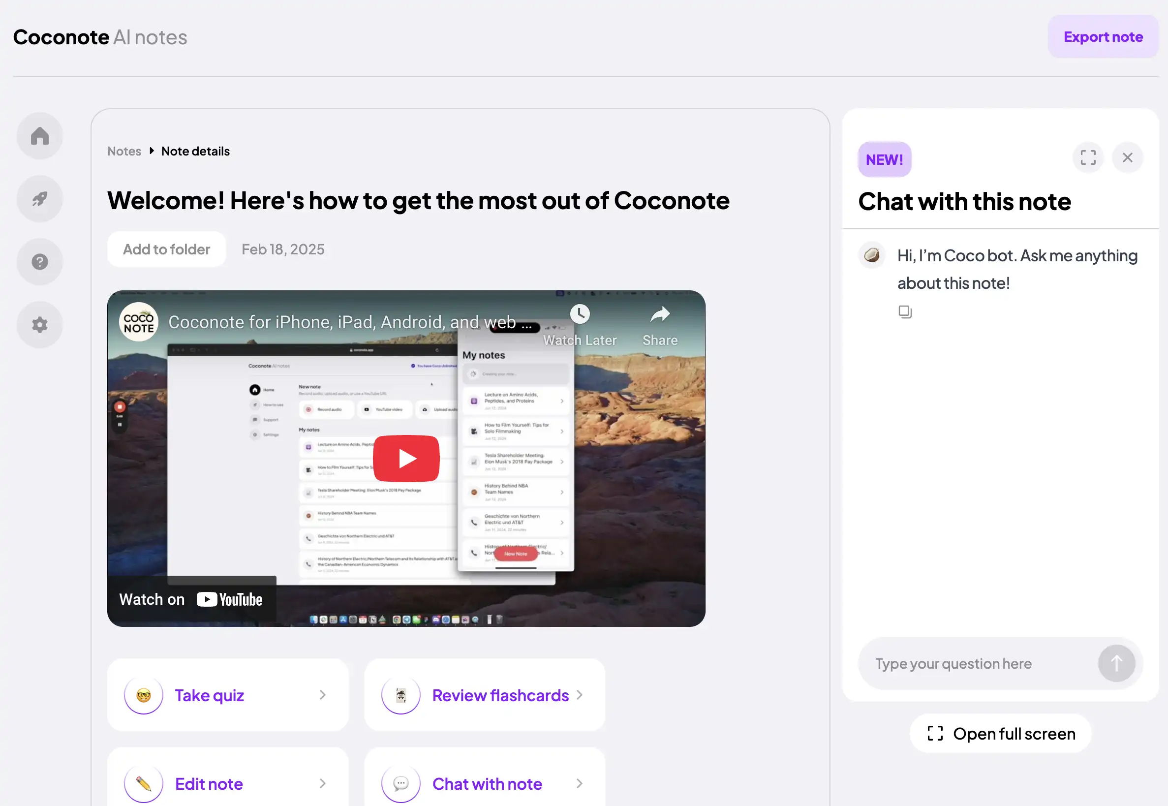Coconote interface screenshot