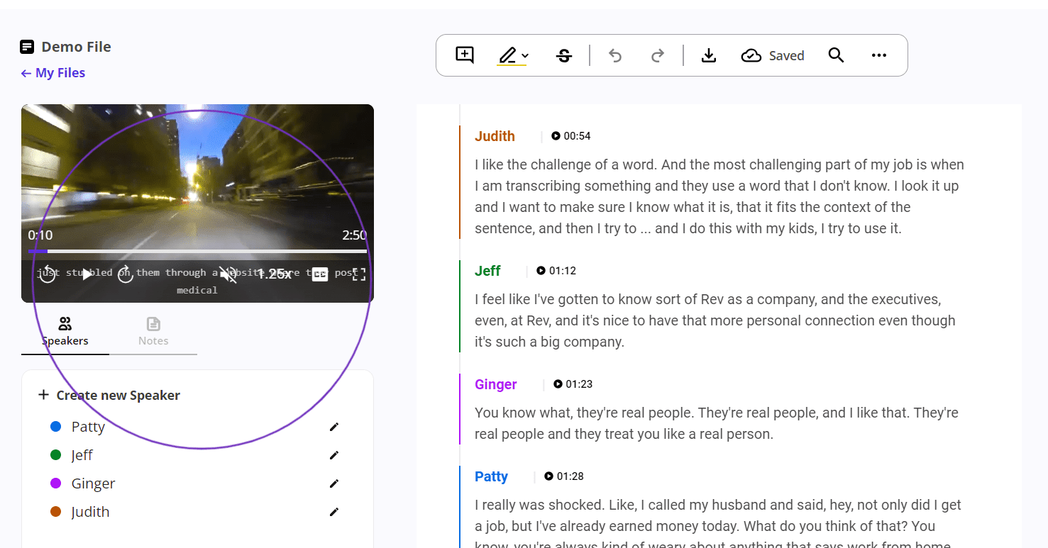 Rev.com interface screenshot