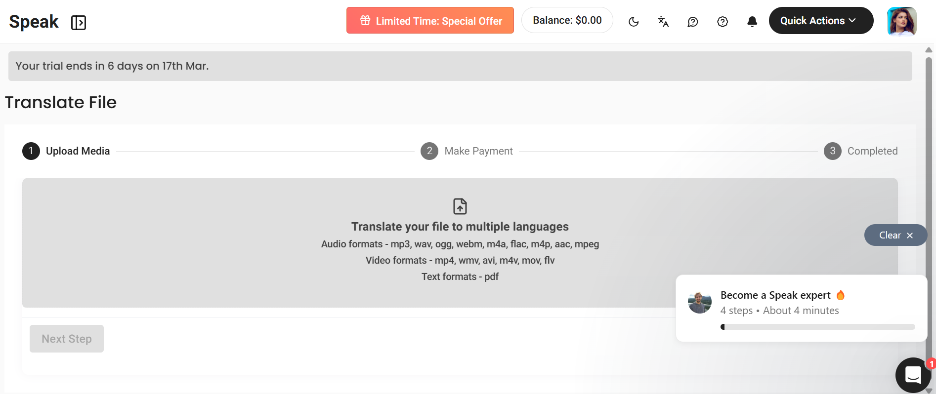 Speak AI interface screenshot