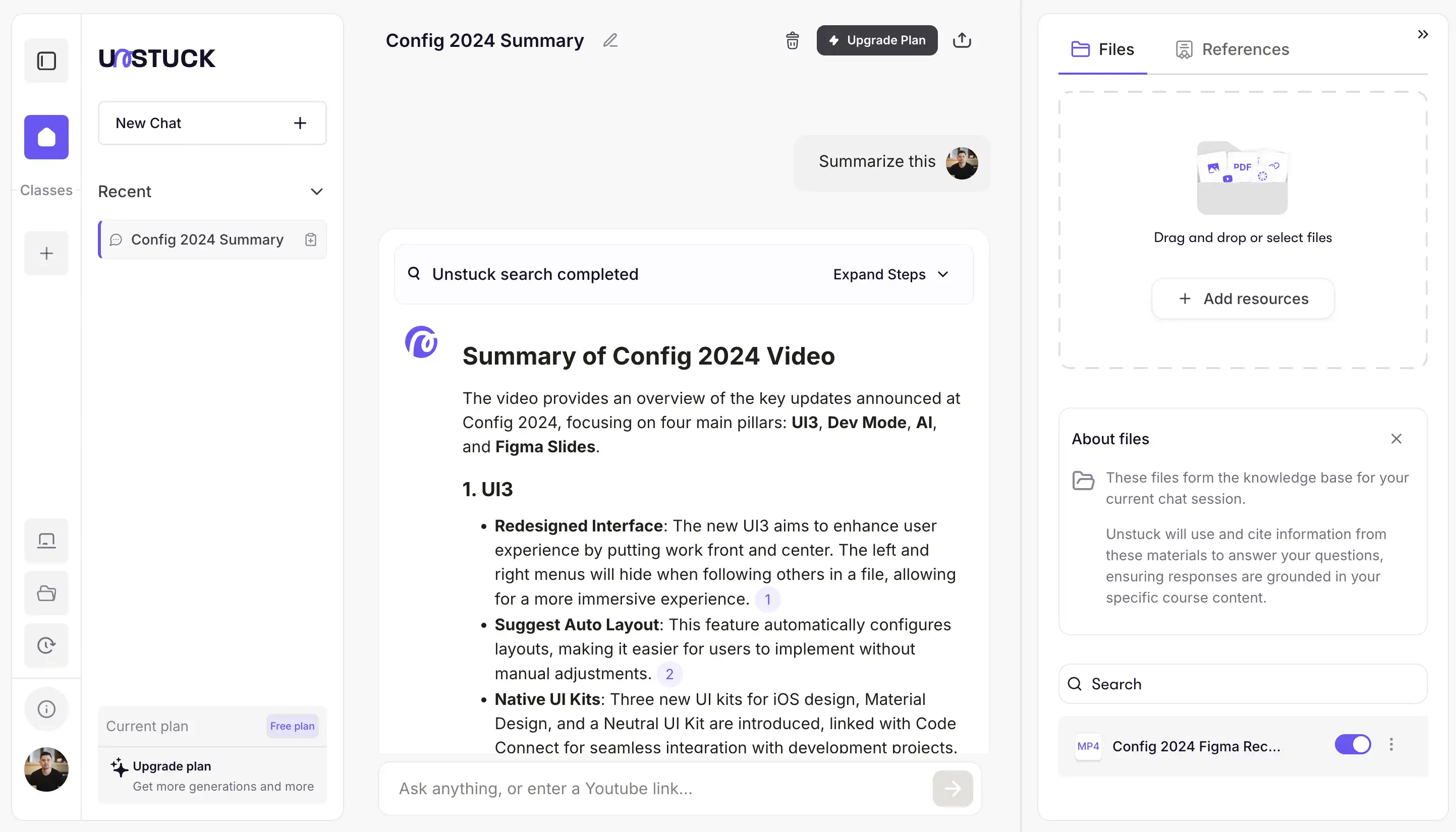 Unstuck AI interface screenshot