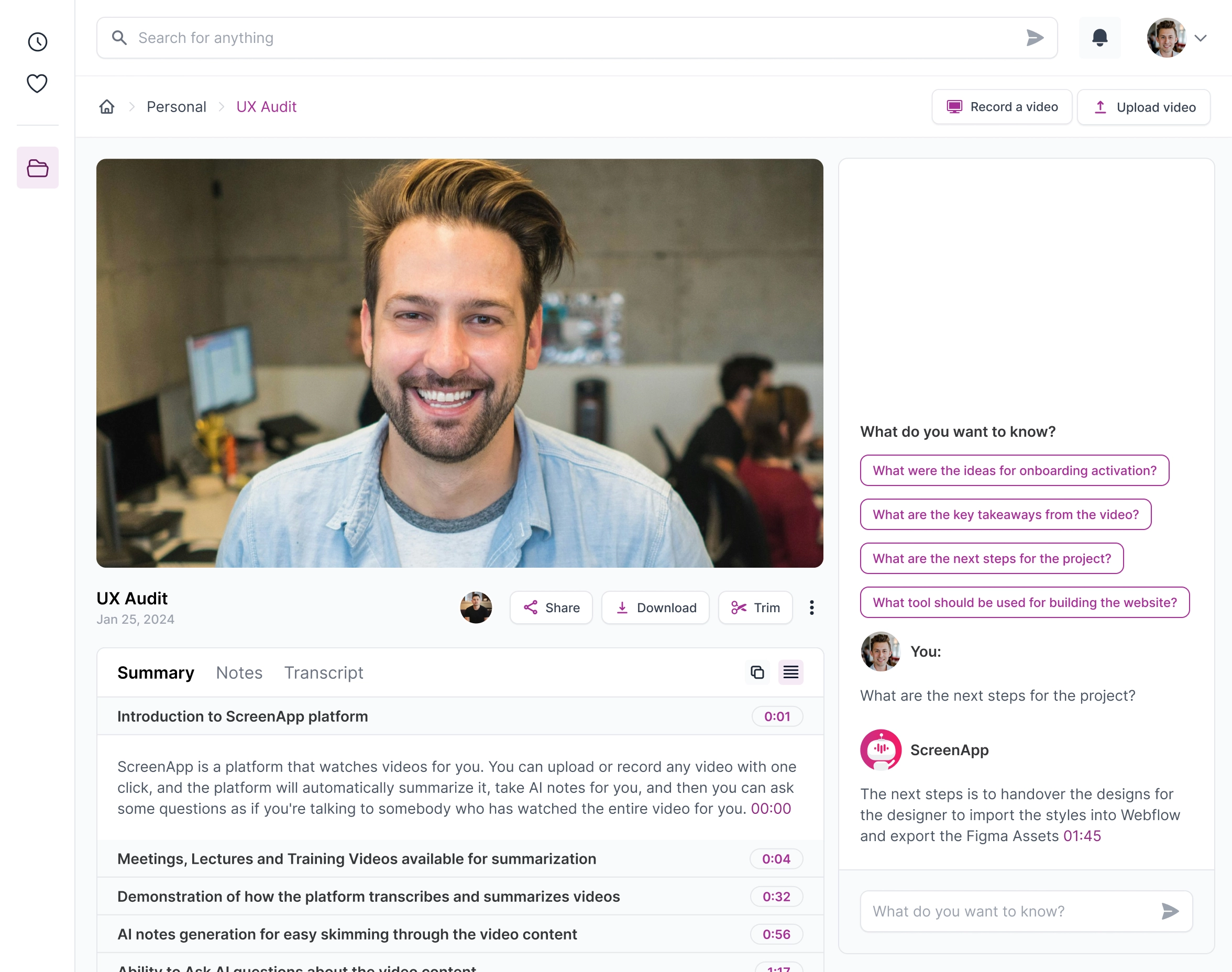 ScreenApp AI Notetaker Interface