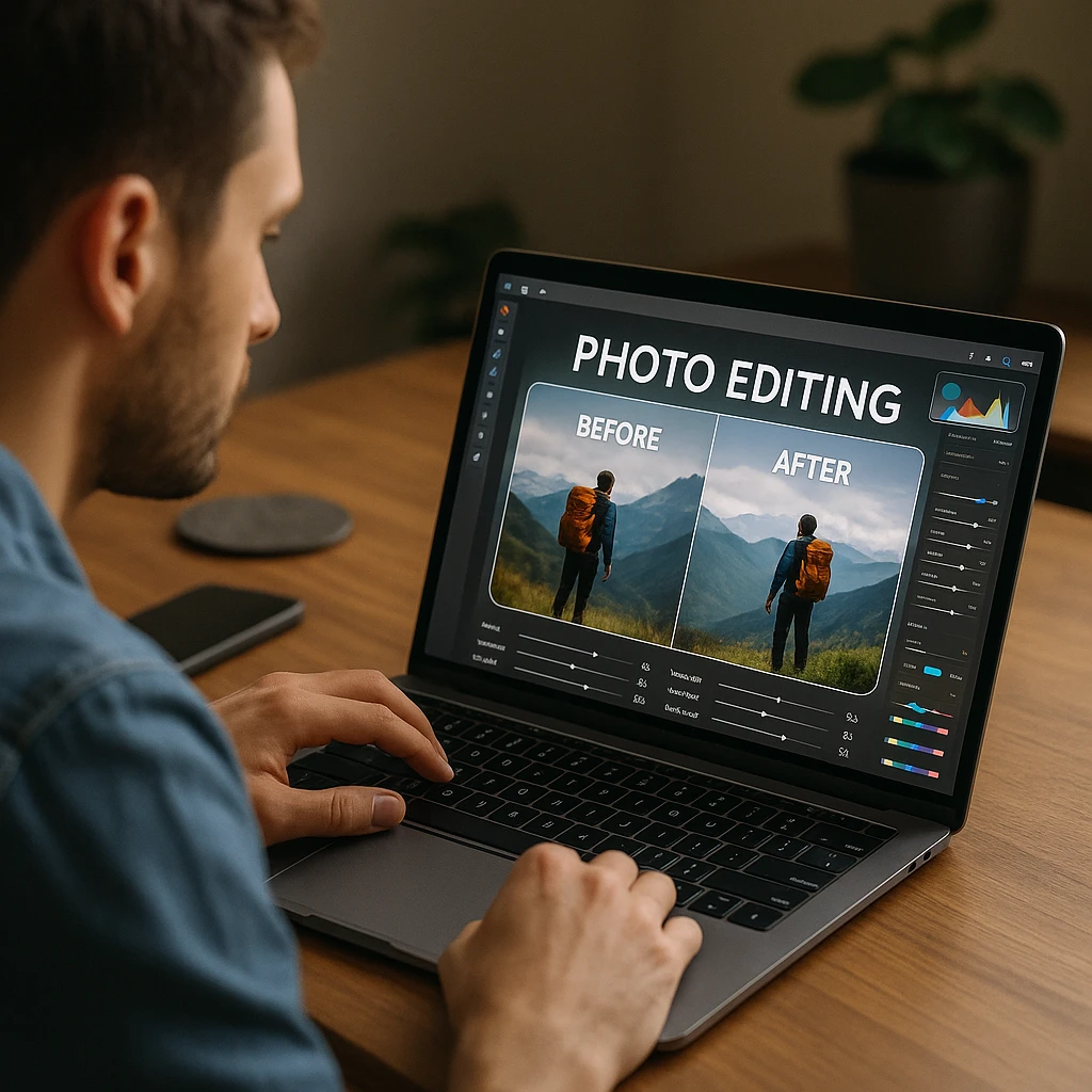 Before and after photo editing comparison showing AI object removal results
