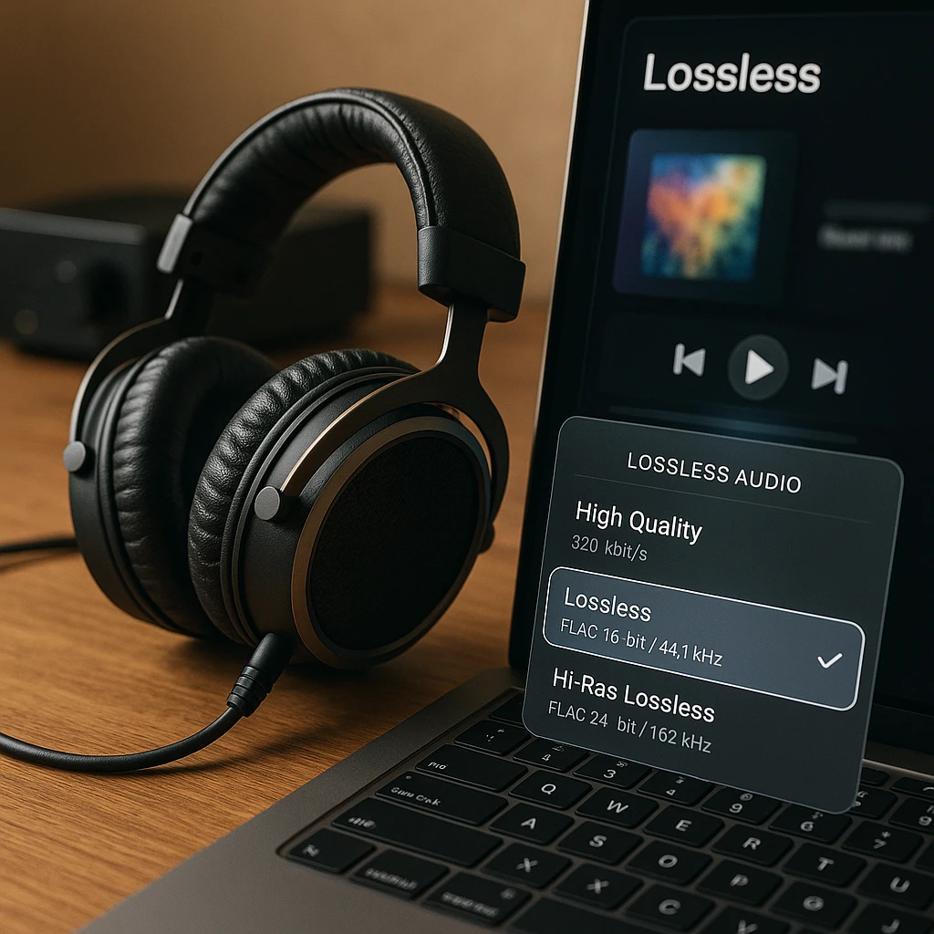 Music streaming comparison interface showing different platforms and their audio quality options