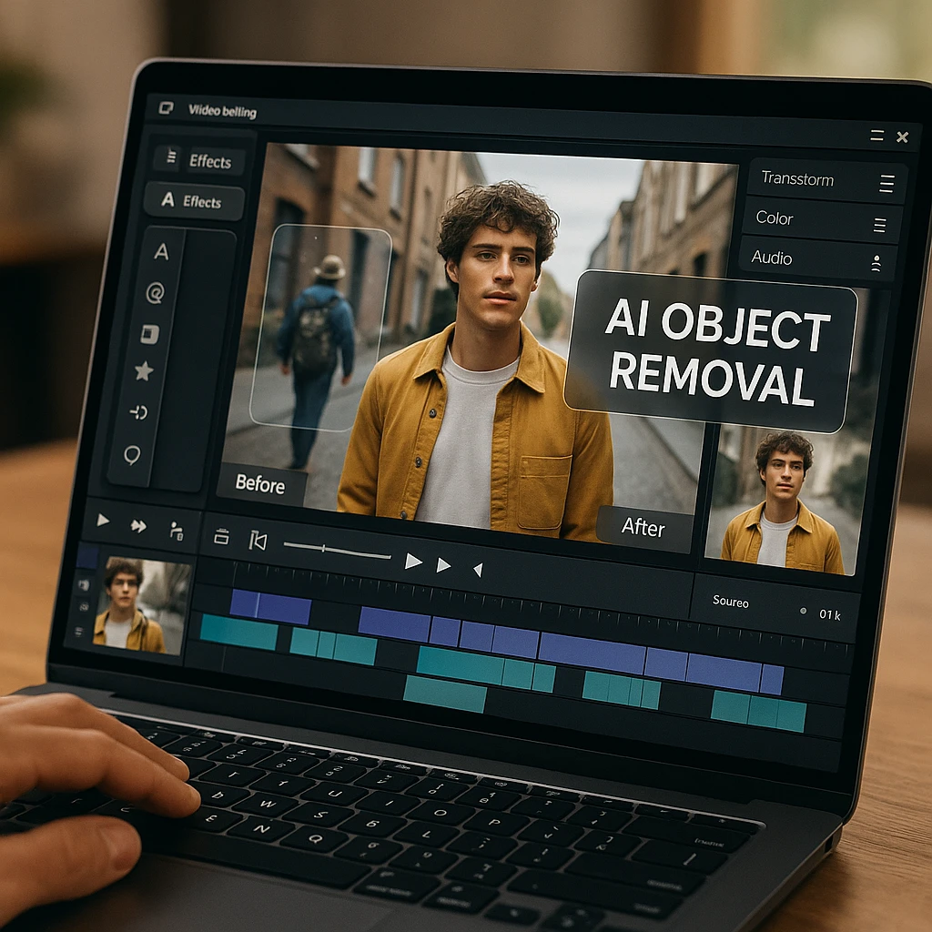 AI video object removal workflow demonstration