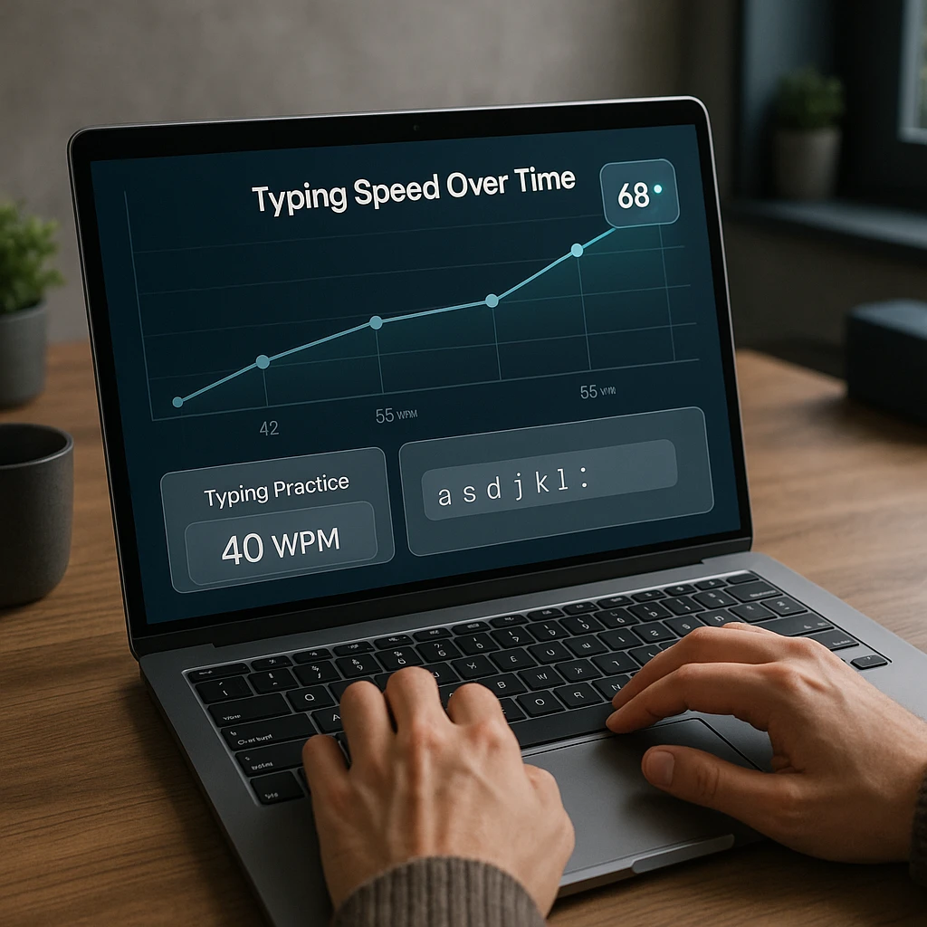 Typing practice session showing speed progression over time