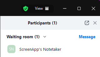 ScreenApp Notetaker waiting in Zoom waiting room