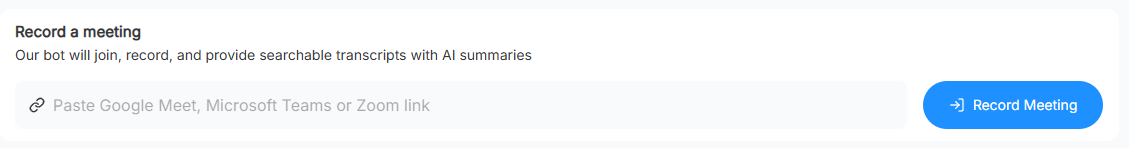 Paste meeting link for instant recording in ScreenApp