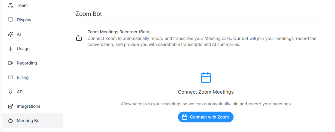Connect Zoom to ScreenApp
