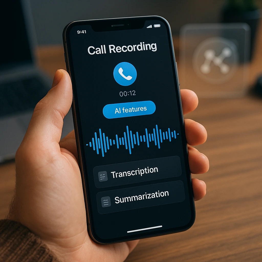 Interface d'une application d'enregistrement d'appels sur un smartphone, montrant une onde sonore claire.